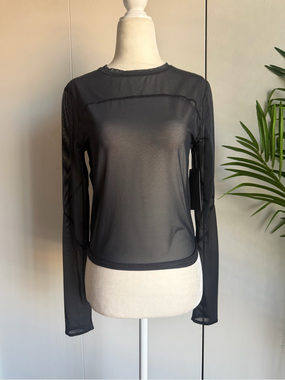 Savage X Fenty Black Sheer Long Sleeve Mesh Top NWT